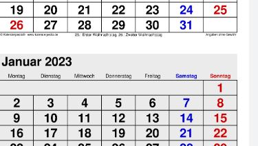 Beispielfoto Kalenderausschnitt Jahreswechsel