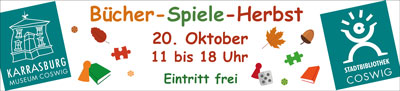 Plakat mit zwei Logos und Herbstdekoraktion