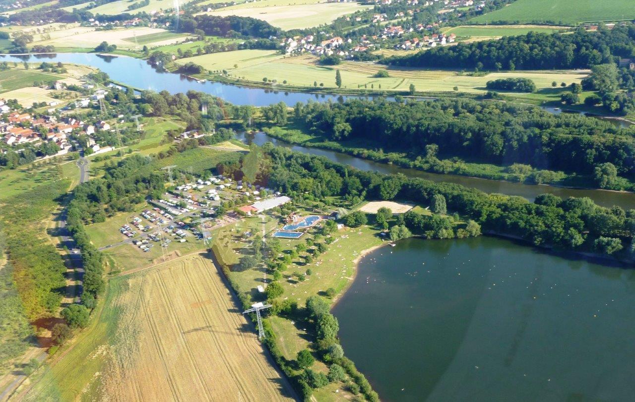 Badessee Kötitz und Campingplatz von oben