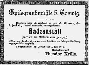 Anzeige zur Eröffnung der Badeanstalt